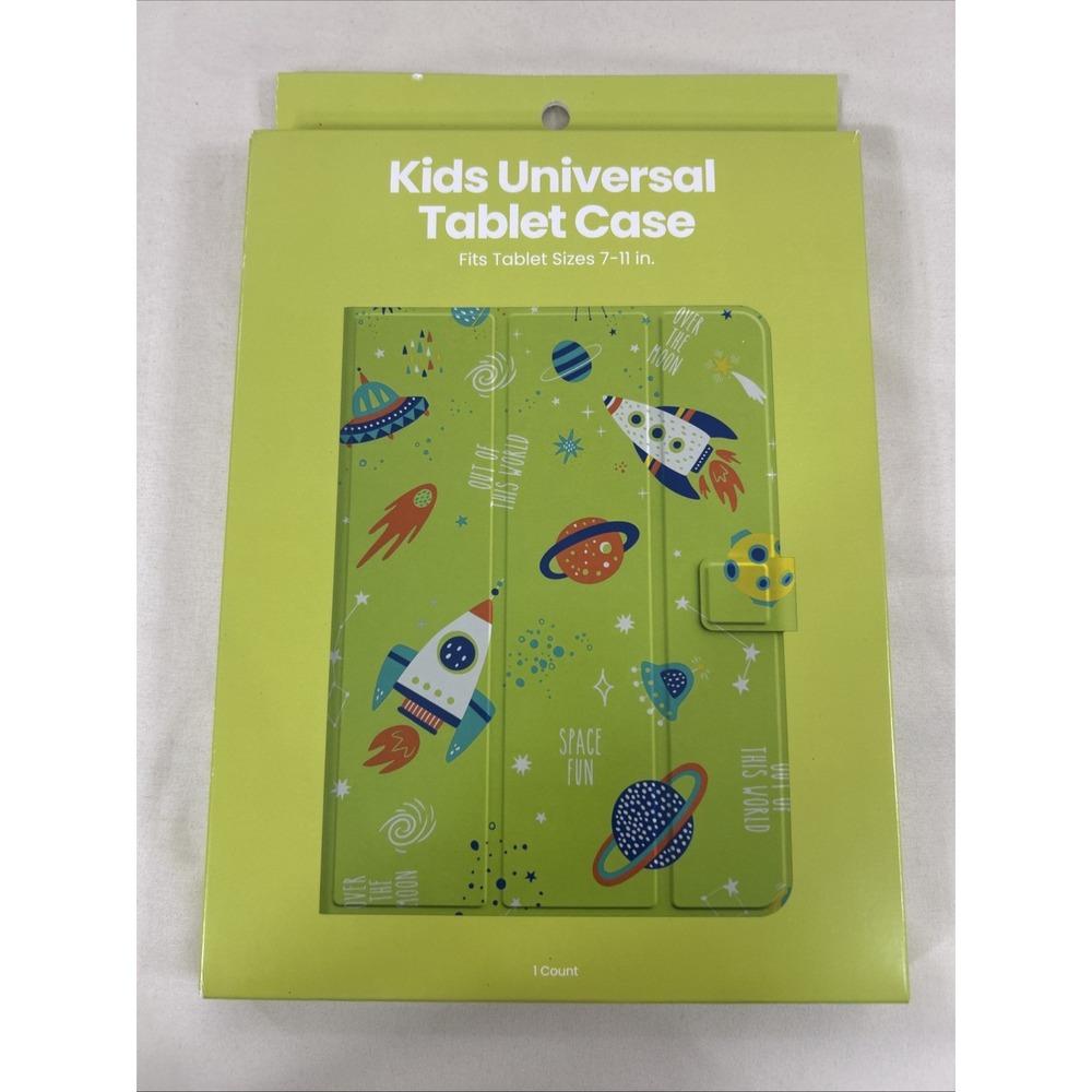 Kids Green and Space Themed Universal  Tablet Case Fits  7-11 inches NIB